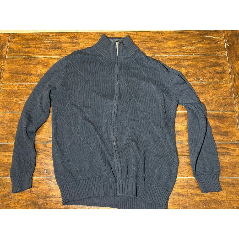 Oscar De La Renta Men's Sweater Large Full Zip Charcoal Black Long Sleeve